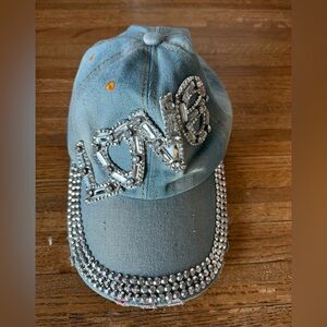 Denim Jeweled Baseball Cap LOVE